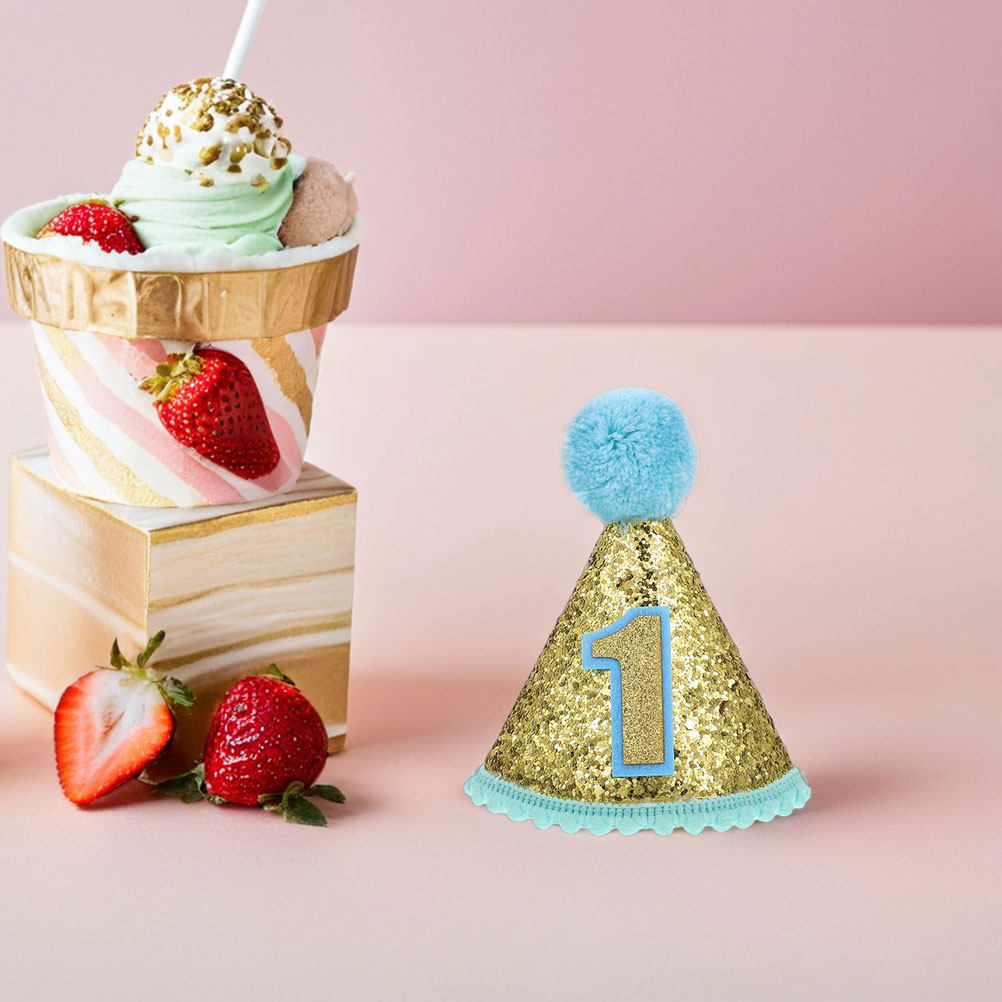 Party Hat Cone - 2Pcs First Birthday Party Hat Glitter