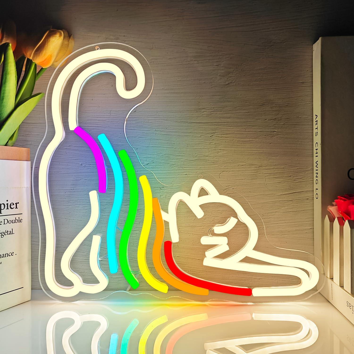 Rainbow Stretching Cat Neon Si – Neon Sign Party Bewertung und Preis