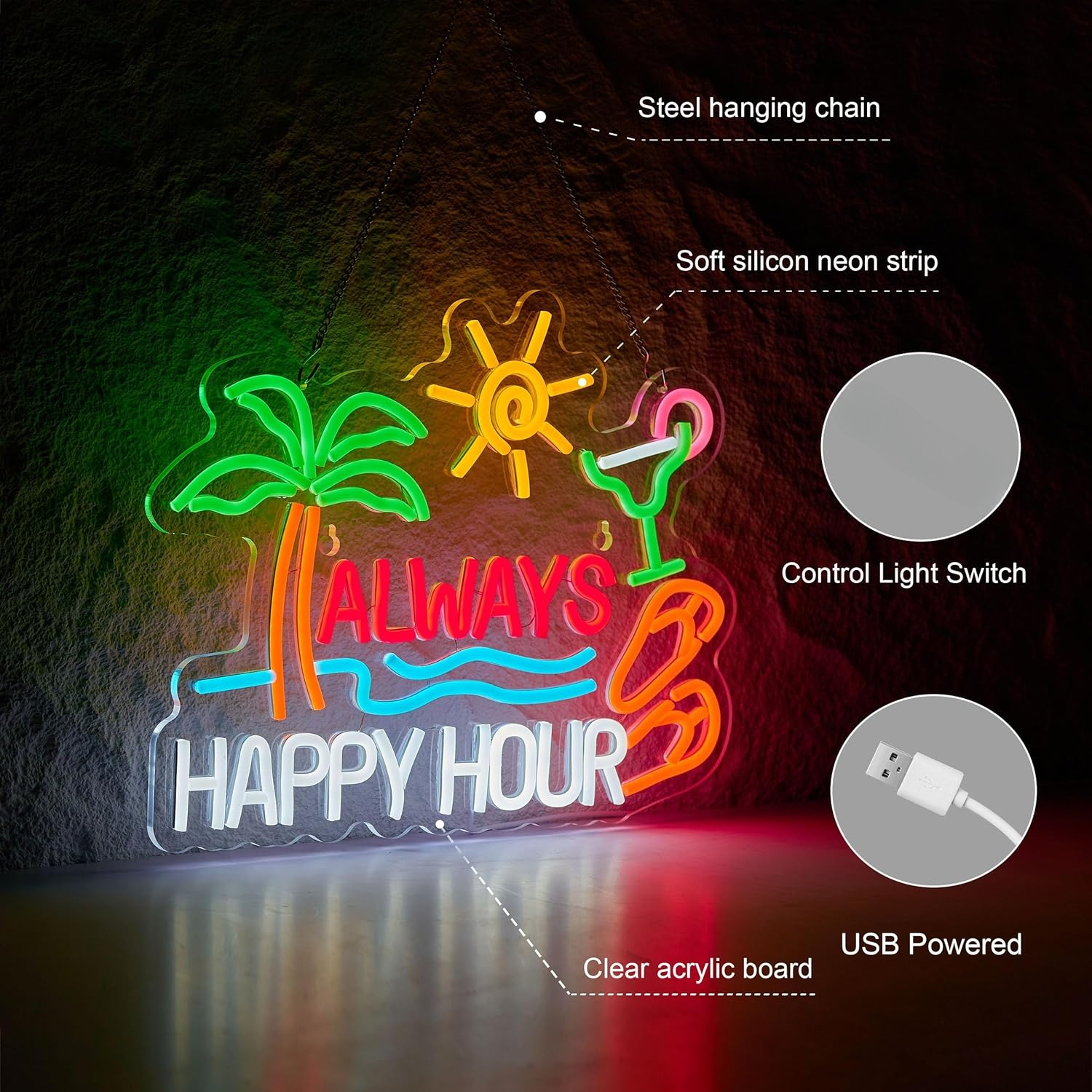 Always Happy Hour Beer Bar Neo – Neon Sign Party Bewertung und Preis