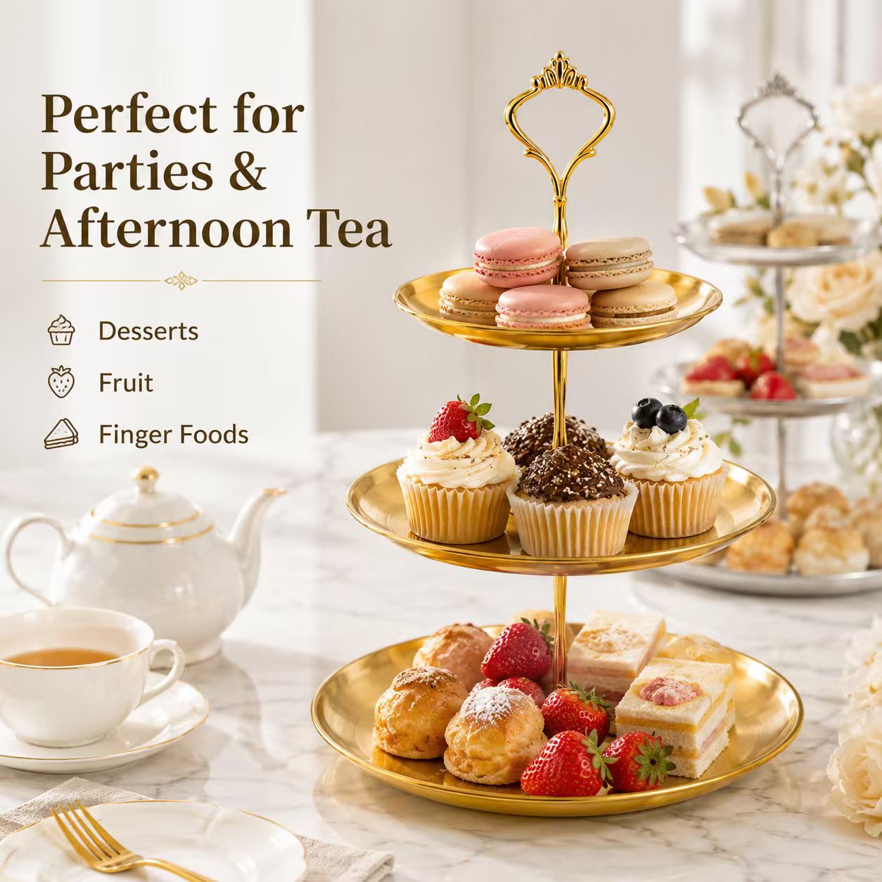Luxury 3-Tier Gold Cake Stand  – Cupcake Stand Tier Bewertung und Preis